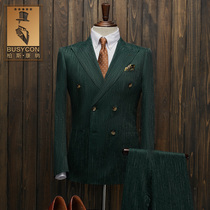 Suit mens suit double-breasted English dress groom wedding wedding Italian retro dress suit three-piece suit