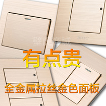 Gecko switch socket brushed champagne gold metal panel V9 household wall concealed 86 LED point switch