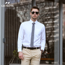 Giuseppe George White Spring and Autumn High-end Business Non-iron Shirt Mens Dress Cotton Long Sleeve Casual Shirt
