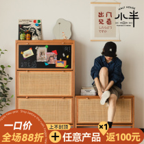 Small half furniture Nordic solid wood shoe cabinet ultra-thin Japanese simple household rattan porch storage cabinet