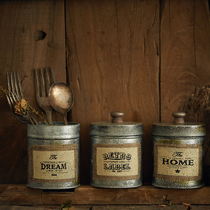 ins wind retro antique made old European style patch linen wrought iron storage jar round barrel with lid grain storage jar props