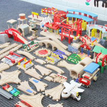 Wooden tunnel wooden magnetic rail car small train building blocks assembling tracks childrens educational toys wooden accessories