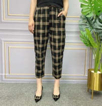 Middle-aged summer womens pants Moms three-point pants thin casual pants loose large size flower pants wild elastic pants