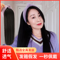 Real hair hoop wig female half Cap Net Red U-shaped wool long hair black long straight hair full headgear no trace