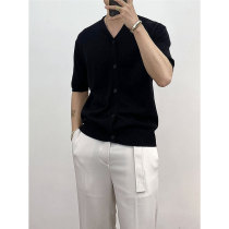 Boys V-neck cardigan summer short-sleeved fashion trend handsome knitted base shirt thin slim five-point sleeve mens t-shirt