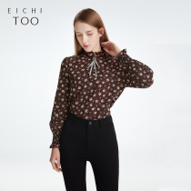 Love rabbit autumn new womens retro style full printed floral stand collar long sleeve shirt top