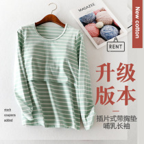 Spring and Autumn Stripes Modal Cotton Insert with Chest Pad Long Sleeve Breastfeeding Moonwear Air Conditioning Home Clothes Top