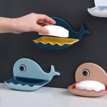 Cartoon bathroom soap box wall-mounted waterproof plastic soap rack household soap box no hole drain