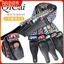 Qi Cai QC0136 Knitted embroidery strap Bakelite Folk guitar bass Universal retro printed guitar strap