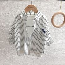 Boys sunscreen shirt shirt summer thin section 8 jacket 6 children 5 years old long-sleeved vertical stripe lapel Korean version of the foreign style