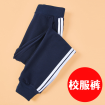 Children Blue School Uniform Pants Elementary School Students One Two Bar Three Spring Autumn Girl Boy Hide Cyan Sports Pants