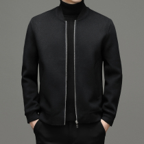 Light luxury black cashmere jacket mens autumn and winter double wool coat short Korean version of slim civil servant handsome coat