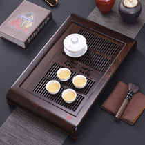 Good Mingtian black sandalwood tea tray household drawer style solid wood large tea table kung fu tea set simple tea tray
