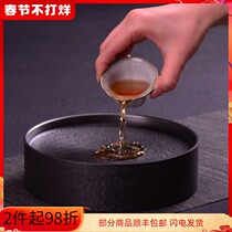 Pure tin tea tray Retro jianshui tea wash rock pattern pot inherits the home dry brewing table kung fu tea set purple sand round pot holder