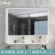  Bathroom mirror cabinet Wall-mounted bathroom smart mirror with shelf Solid wood bathroom makeup mirror storage storage