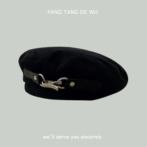 Homemade black beret girl Korean leather buckle design wild cute autumn and winter painter hat ins wind Japanese