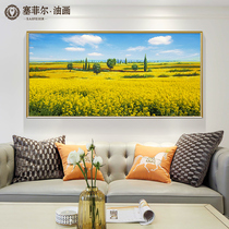 Pure hand-painted oil painting Modern living room sofa background wall painting Decorative painting American pastoral landscape hanging painting Rapeseed flowers