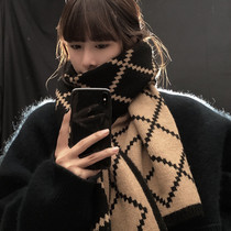 2021 Winter new retro temperament double-sided soft wool scarf womens plaid warm scarf shawl tide