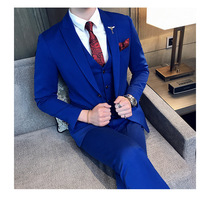 Mens Korean slim groom wedding suit suit Host performance banquet New Years dress three-piece set Photo studio