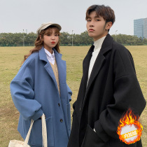 High-grade woolen coat male long autumn and winter thick tide brand loose couple jacket casual woolen cloth trench coat