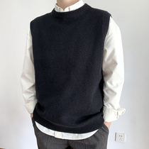 2021 Fall Winter New Turtleneck Vest Men ins Korean Fashion Crewneck Loose Black Vest Knitted Shirt