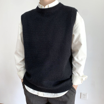 2021 Fall Winter New Turtleneck Vest Men ins Korean Fashion Crewneck Loose Black Vest Knitted Shirt