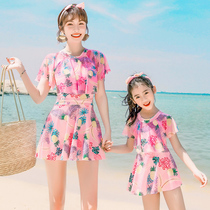 Pineapple print ins style mother and daughter swimsuit family parent-child dress girl cute summer swimsuit woman