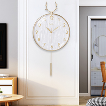 European-style wall clock watch living room three-dimensional deer head creative decoration simple metal mute clock light luxury hanging watch HP63