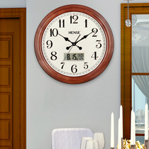 Han time wall clock clock clock living room European calendar solid wood large clock modern household decoration quartz clock HW43