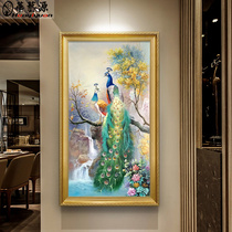 Hand-painted peacock European decorative painting American porch oil painting Chinese living room hanging painting corridor corridor mural vertical plate