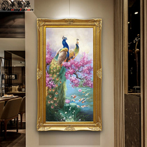 Rich Peacock picture European style living room hand-painted oil painting decorative painting original porch mural aisle hanging painting vertical version customization