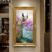 Rich Peacock picture European style living room hand-painted oil painting decorative painting original porch mural aisle hanging painting vertical version customization