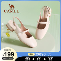 Camel womens shoes 2022 Summer new Baotou One lined with Mary Precious with fairy Wind rear empo single shoe woman sandals