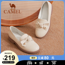 Camel women shoes 2022 Spring new genuine leather Lefoe shoes female Inn wind small leather shoes female shallow mouth flat single shoes