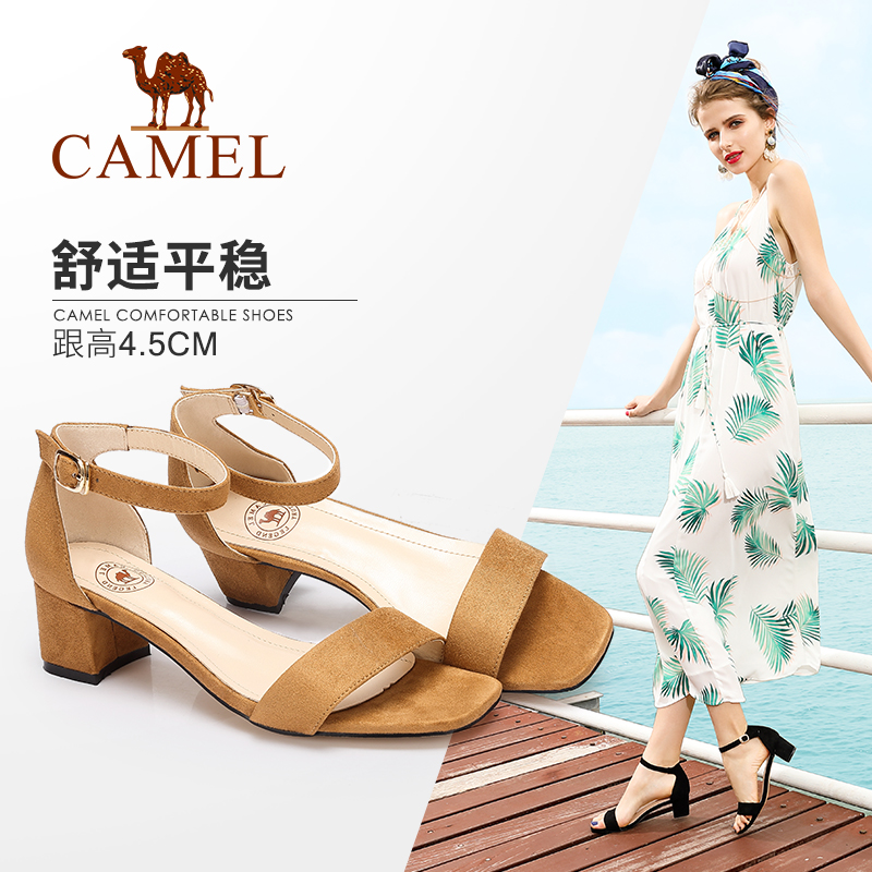 Camel women's shoes new thick with sandals women's fashion simple Korean students high-heeled shoes with a buckle with a Roman female