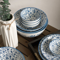 Old Porcelain Tableware Set Household Bowls Japanese Ceramics Jingdezhen Underglaze Color Family Chopsticks Tableware Set Spoon