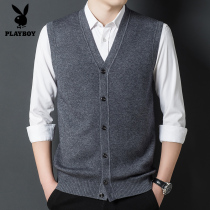 Playboy with wool vest men sleeveless waistcoat spring and autumn middle-aged father vest mens sweater cardigan