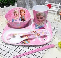 Childrens cartoon plate Bowl Spoon girl 4 a 6-year-old baby tableware set cute Aisha anti-drop anti-hot household male