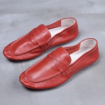 New youth individuality thin bottom casual shoes Summer genuine leather flat head One foot pedal bean bean shoes Mens shoes Shoes Mono Shoes