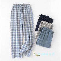 Japanese Pure Cotton Sleeping Pants Mens Pants Summer Loose Thin BIG CODE SPRING AUTUMN HOME CASUAL PLAID FULL COTTON HOME PANTS