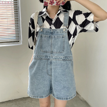 Denim back with pants woman Summer wide legs 2022 New small shorts Korean version loose and thin one-piece pants
