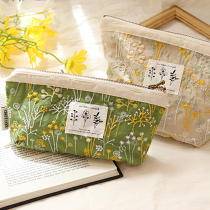 Do home original large-capacity floating flower embroidery hand-made pen bag ins Japanese fabric pencil bag high school college student gift retro style literary girl girl pencil box female simple