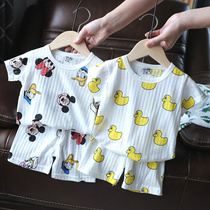 Baby mesh cotton thin short-sleeved suit Baby cotton short-sleeved T-shirt shorts Childrens home suit set 1342