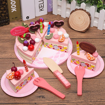 Wooden simulation birthday cake family cut look happy kitchen toy set Early education princess childrens toys