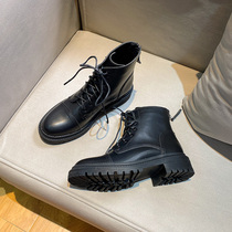 Black Martin boots female 2021 autumn and winter New Net red fried street back zipper round head strap thin low heel boots