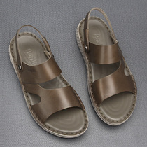  Mens sandals summer wear genuine leather pure cowhide 2021 new trendy beach shoes ultra-light slippers dual-use leather sandals