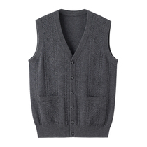 Ji Shengrant elderly cashmere sweater with pocket vest V neck cardigan vest sweater knitwear sleeveless Crock