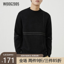 WOOG2005 black round neck thick sweater mens autumn and winter trend bottoming knitwear wild casual thread coat