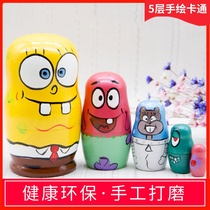 Russian Featured Wooden Educational Toy SpongeBob Set Doll 5-layer Cartoon Cute Childrens Gift