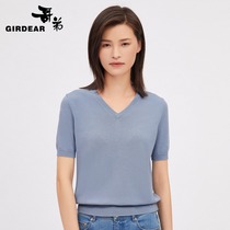 Brother really good 2021 summer new three acetic acid V-neck thin sweater short-sleeved top women A300946